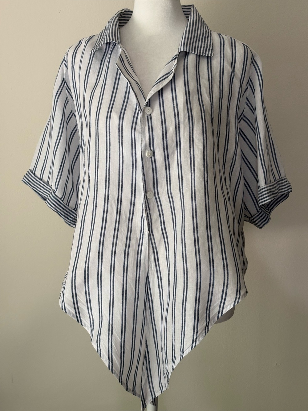 Fifteen Twenty Navy and White Striped Button-Up Shirt Linen